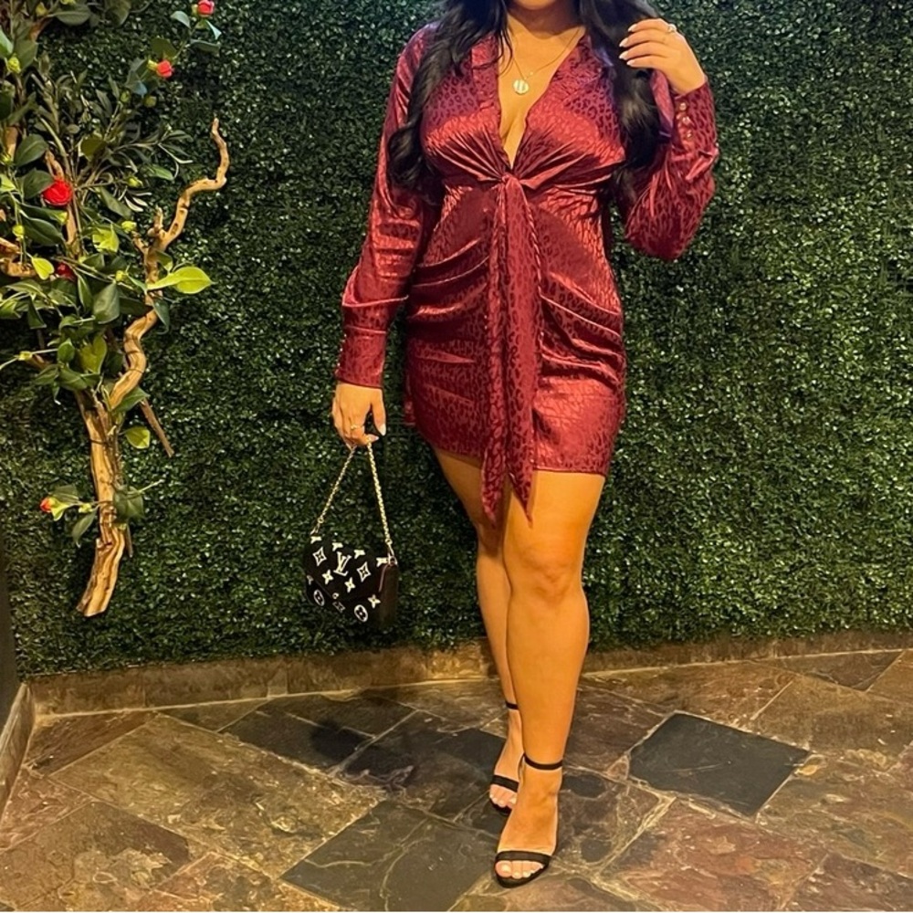 Silk Cheeta Classy Tied Cocktail Dress Collared